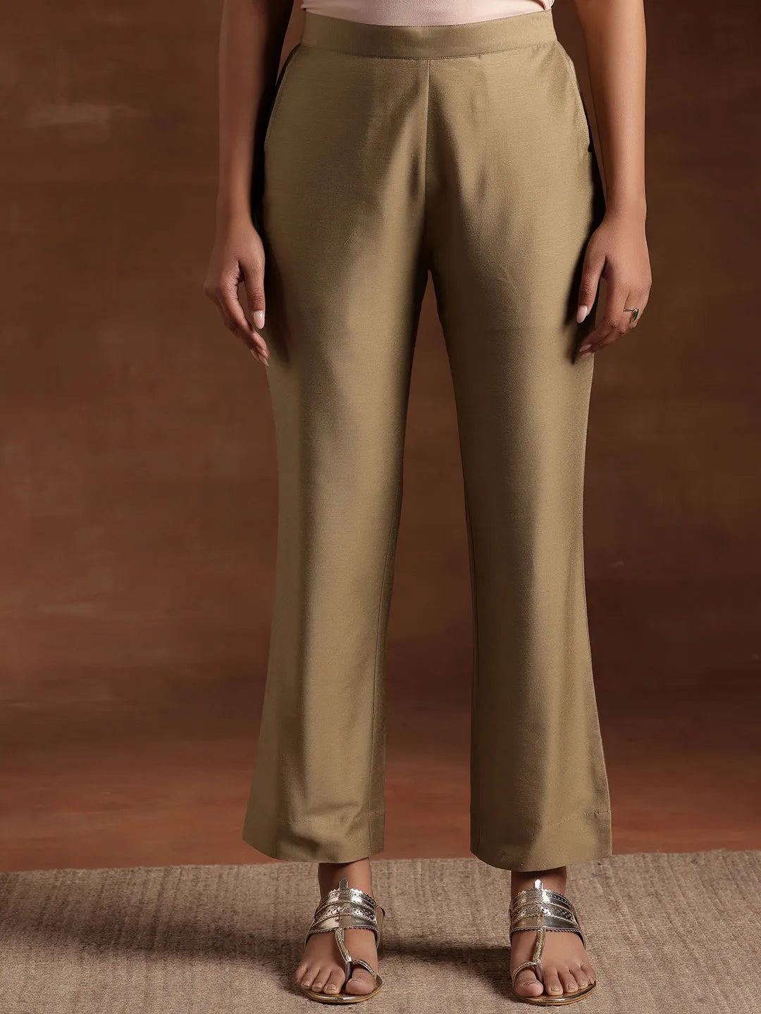Libas Gold Solid Silk Trousers