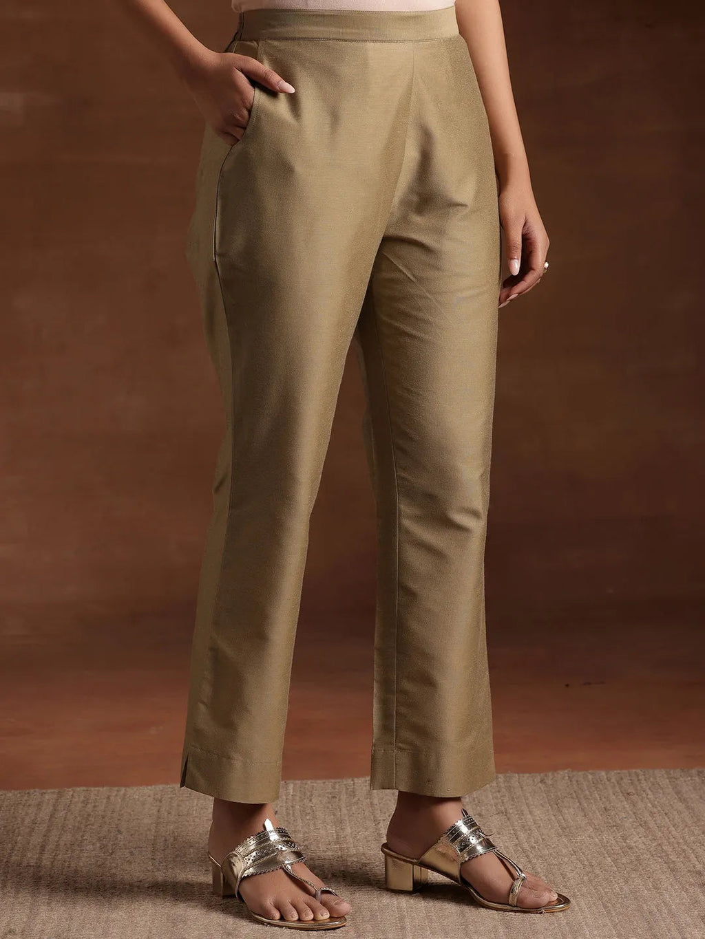 Libas Gold Solid Silk Trousers