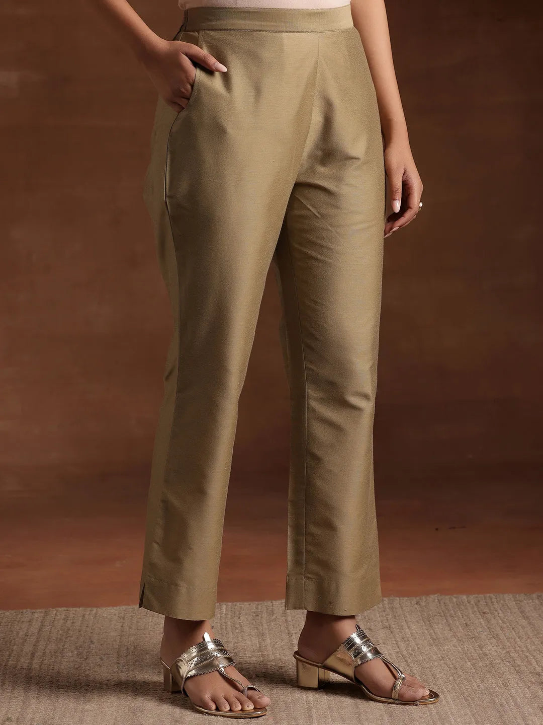 Libas Gold Solid Silk Trousers