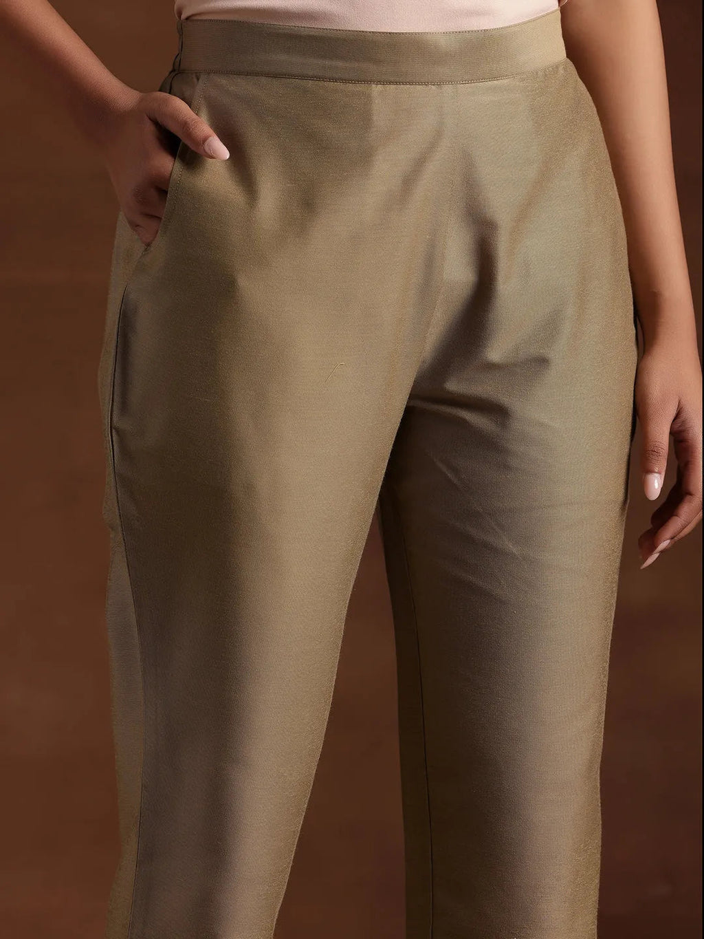 Libas Gold Solid Silk Trousers