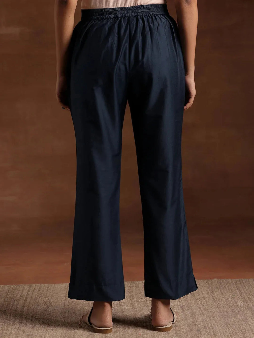 Libas Blue Solid Silk Trousers