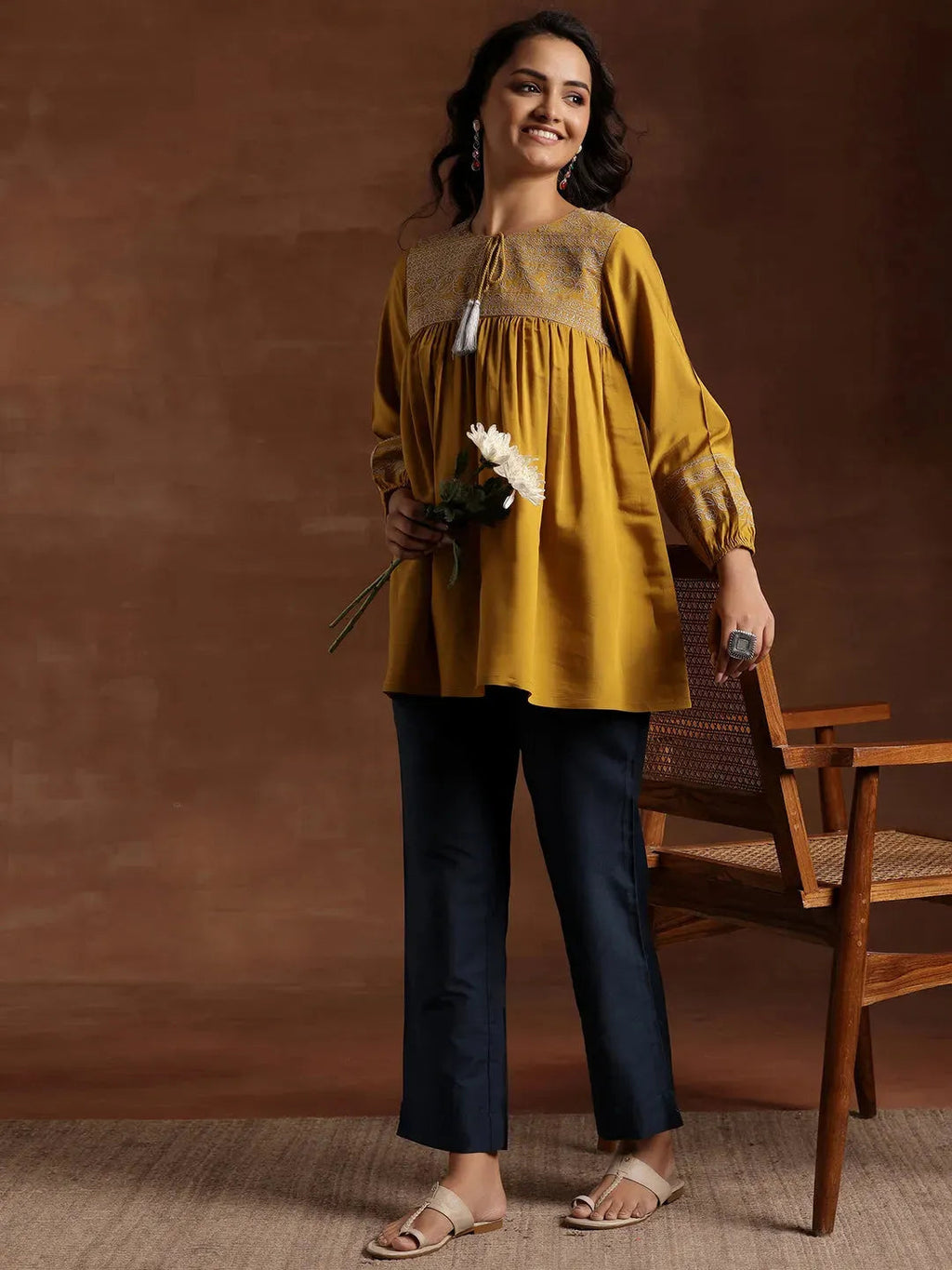 Libas Blue Solid Silk Trousers