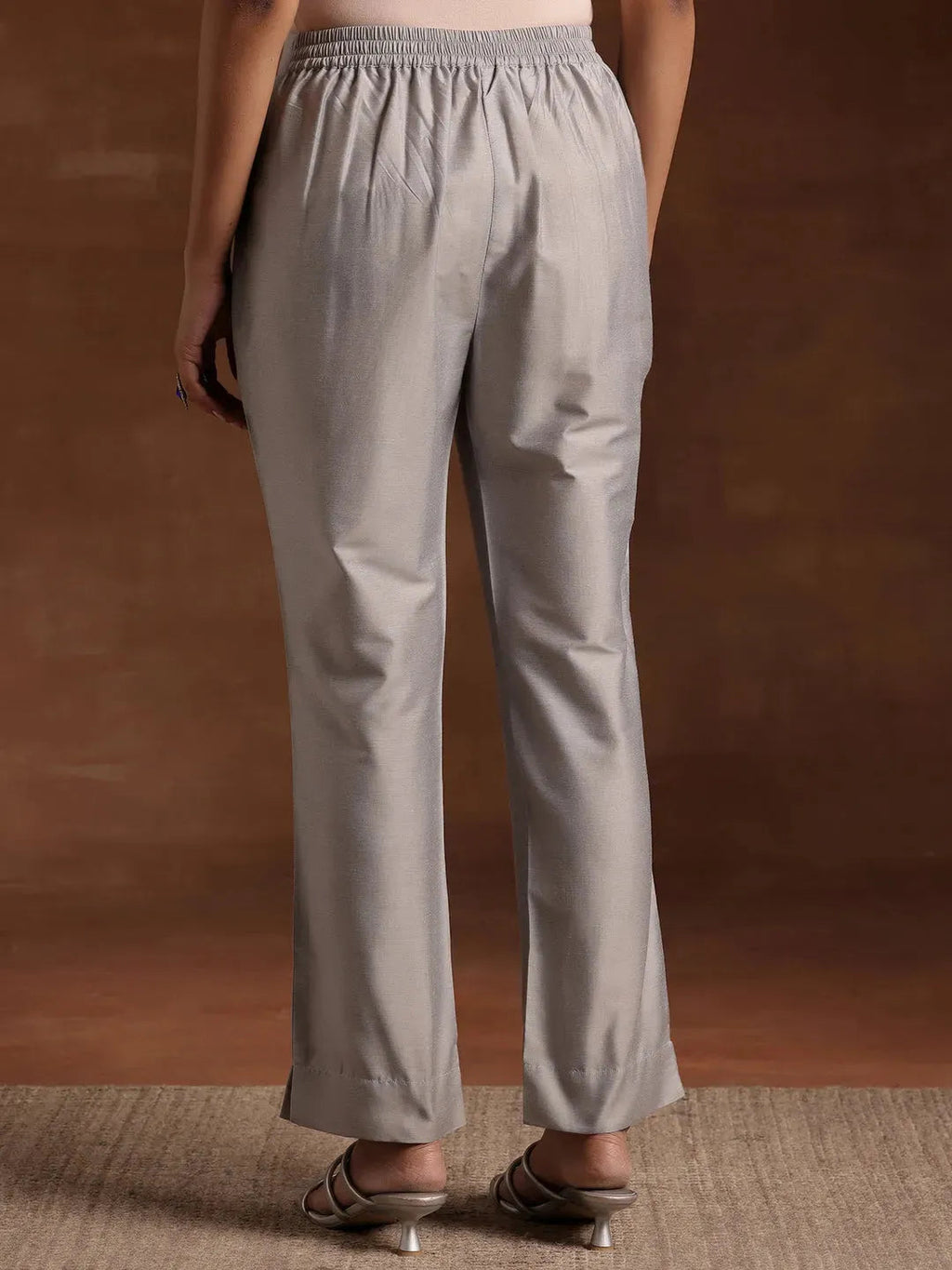 Libas Grey Solid Silk Trousers