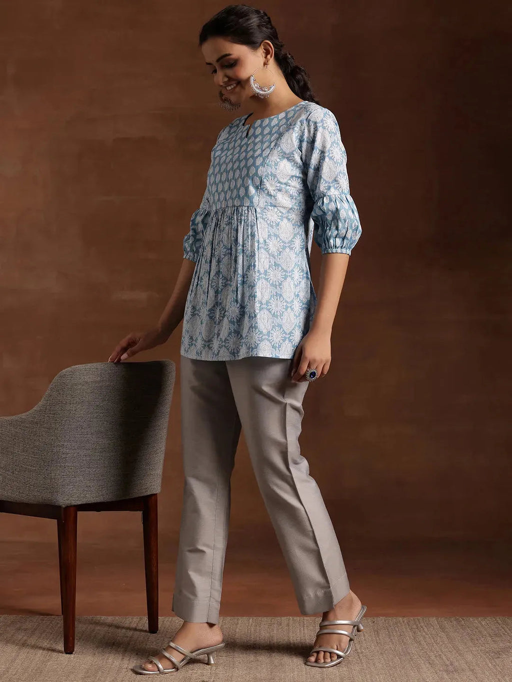 Libas Grey Solid Silk Trousers