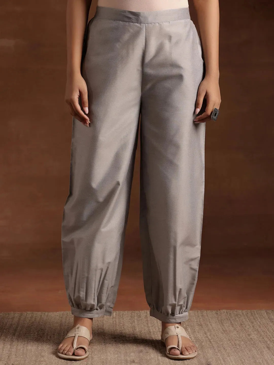 Libas Grey Solid Silk Salwar