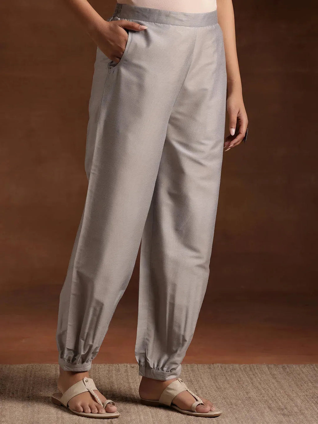Libas Grey Solid Silk Salwar