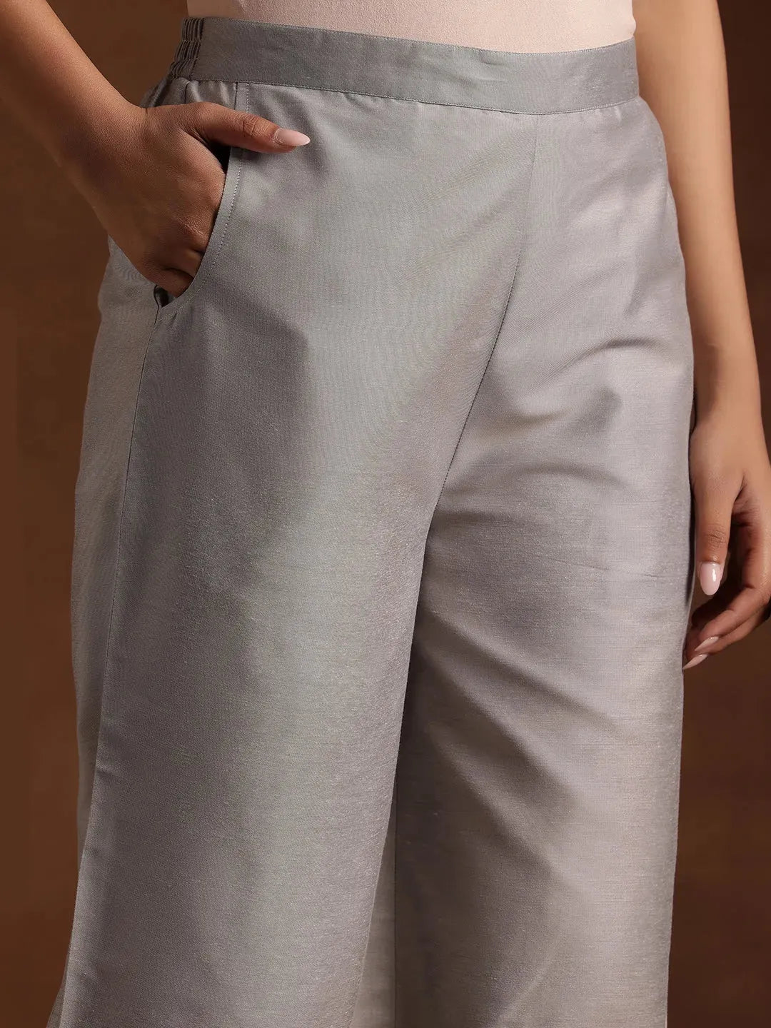 Libas Grey Solid Silk Salwar