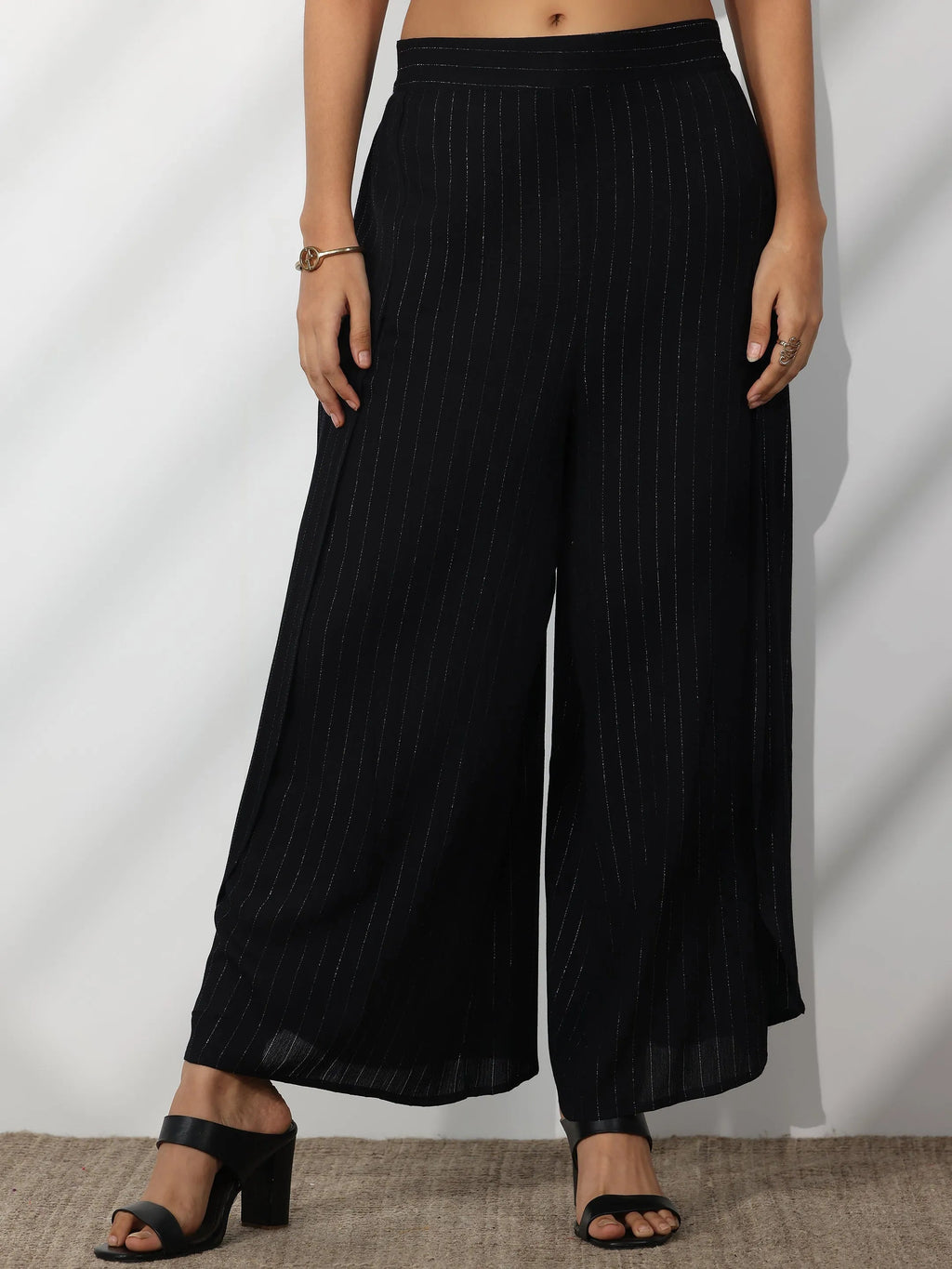 Libas Black Self Design Rayon Palazzos
