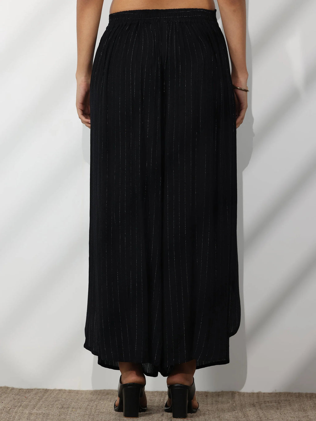 Libas Black Self Design Rayon Palazzos