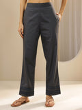 Libas Grey Solid Cotton Trousers