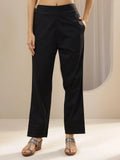 Libas Black Solid Cotton Trousers