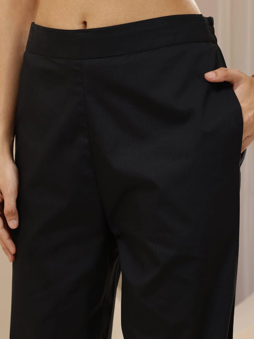 Libas Black Solid Cotton Trousers