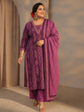 Plus Size Purple Printed Cotton Straight Suit Set With Dupatta