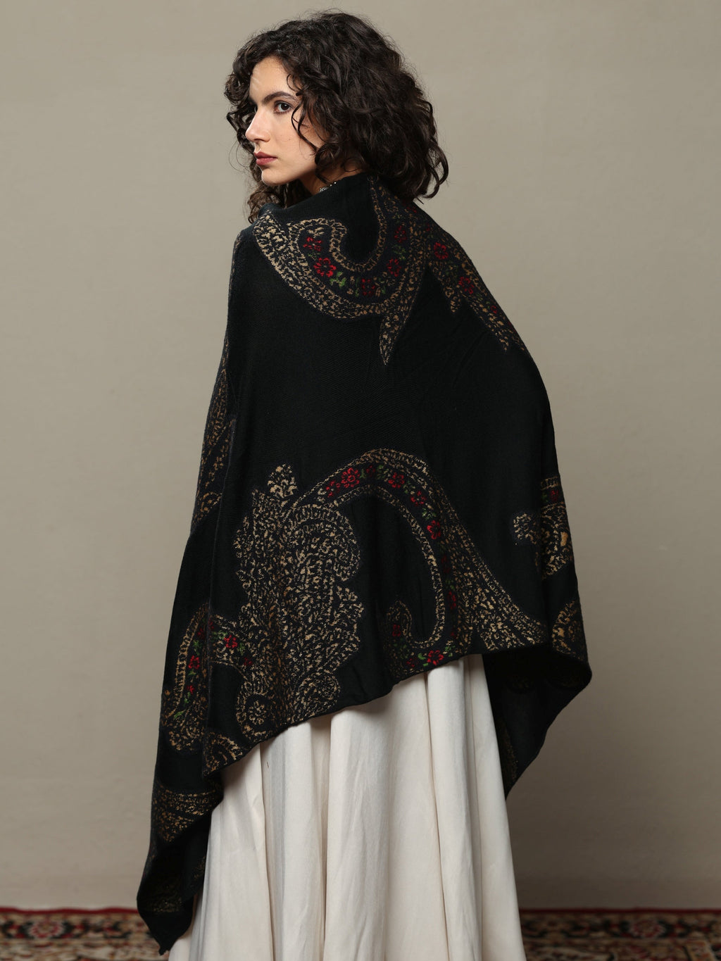 Libas Black Woven Design Wool Women's Shawl