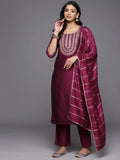 Gerua Wine Yoke Design Silk Blend Straight Suit With Dupatta