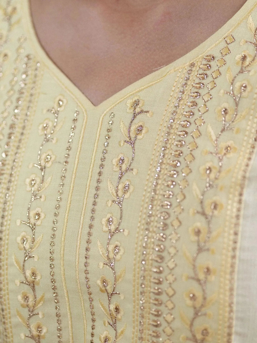 Libas Beige Embroidered Cotton Kurta With Mask