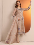 Libas Beige Embroidered Organza Straight Suit Set With Dupatta