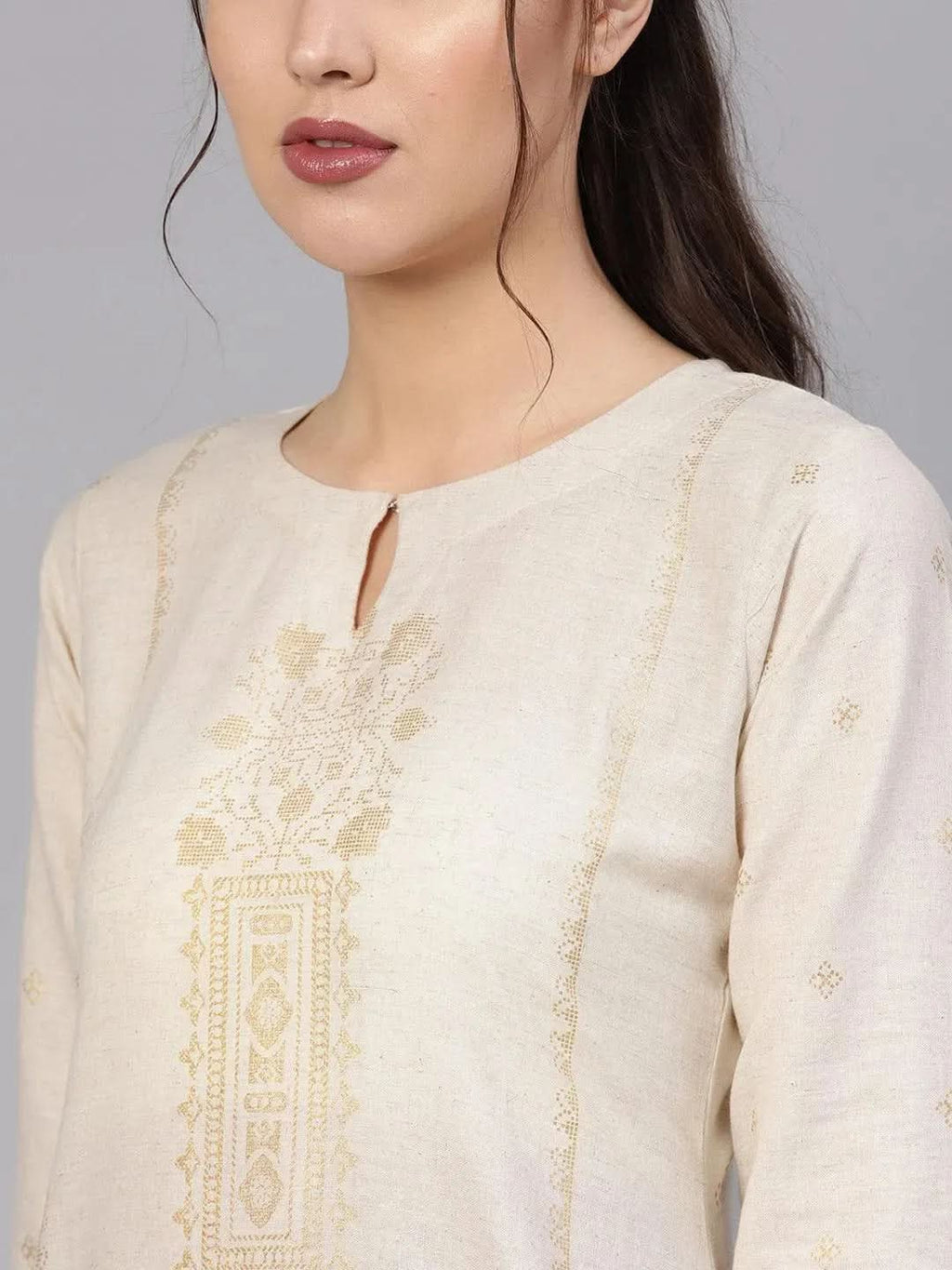 Libas Beige Printed Cotton Kurta