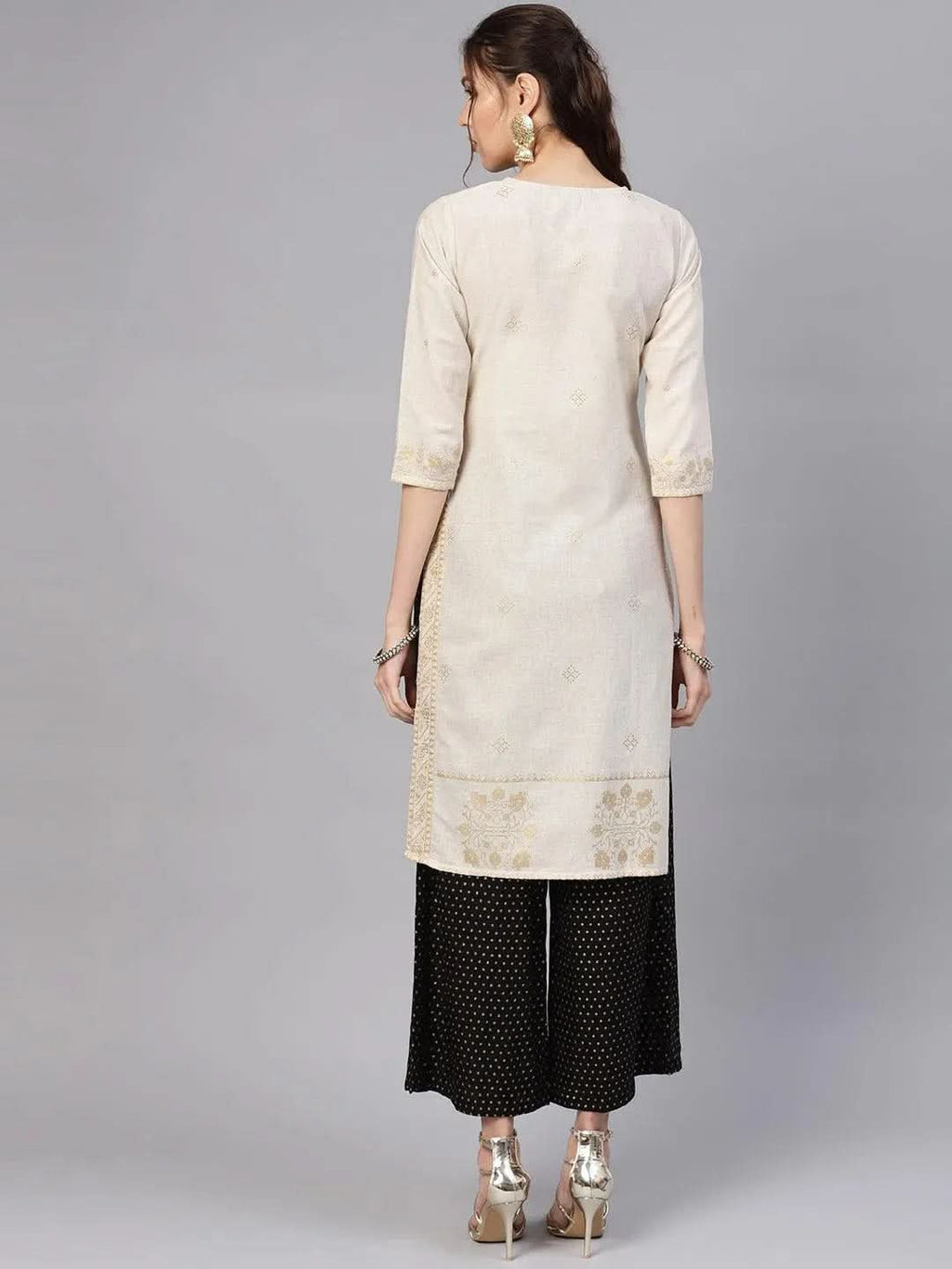 Libas Beige Printed Cotton Kurta