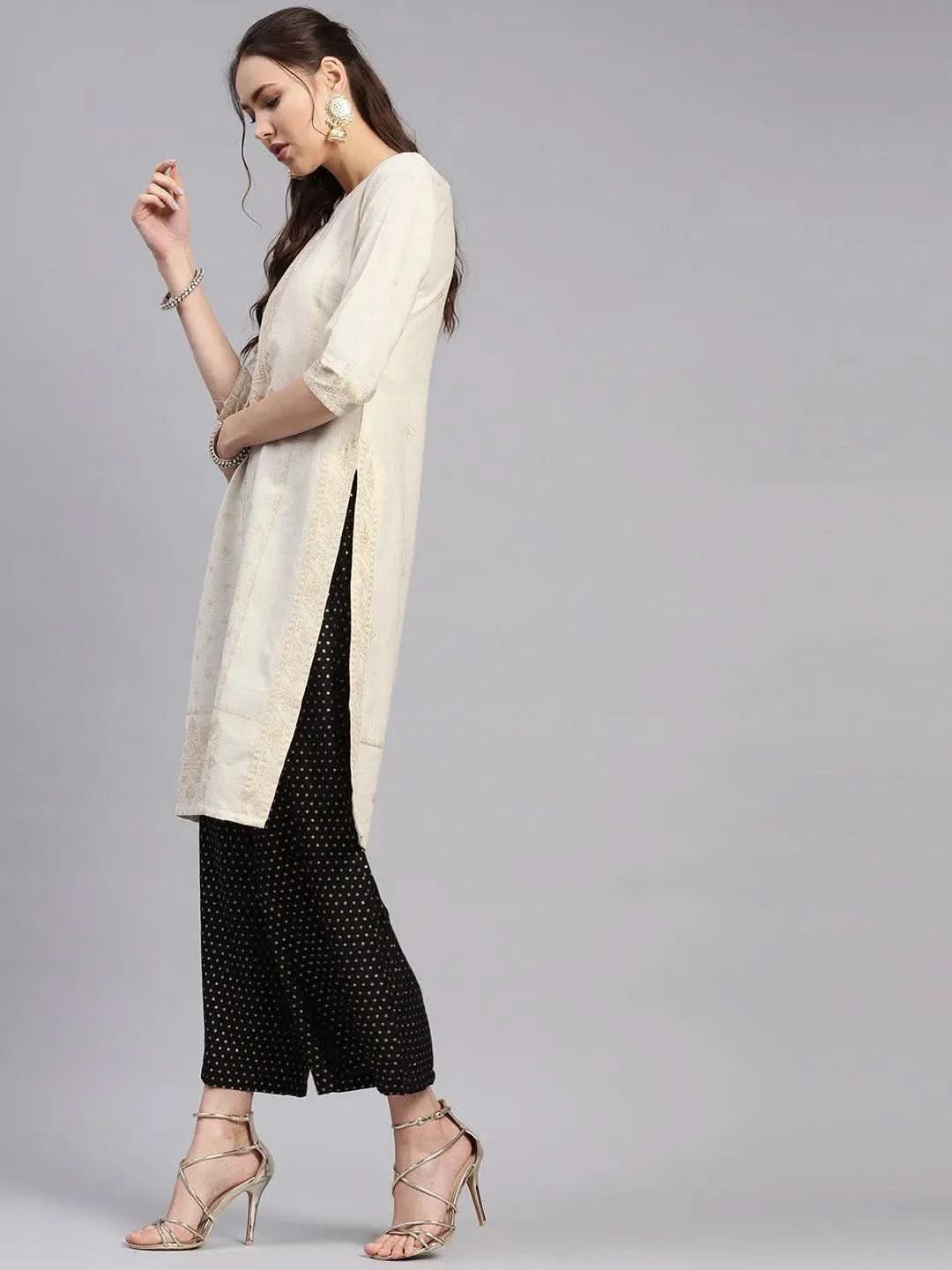 Libas Beige Printed Cotton Kurta