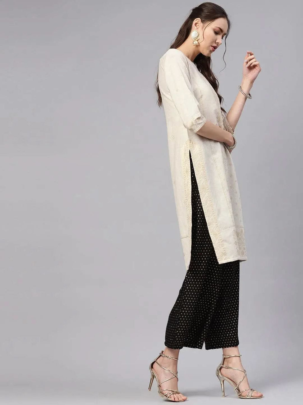 Libas Beige Printed Cotton Kurta