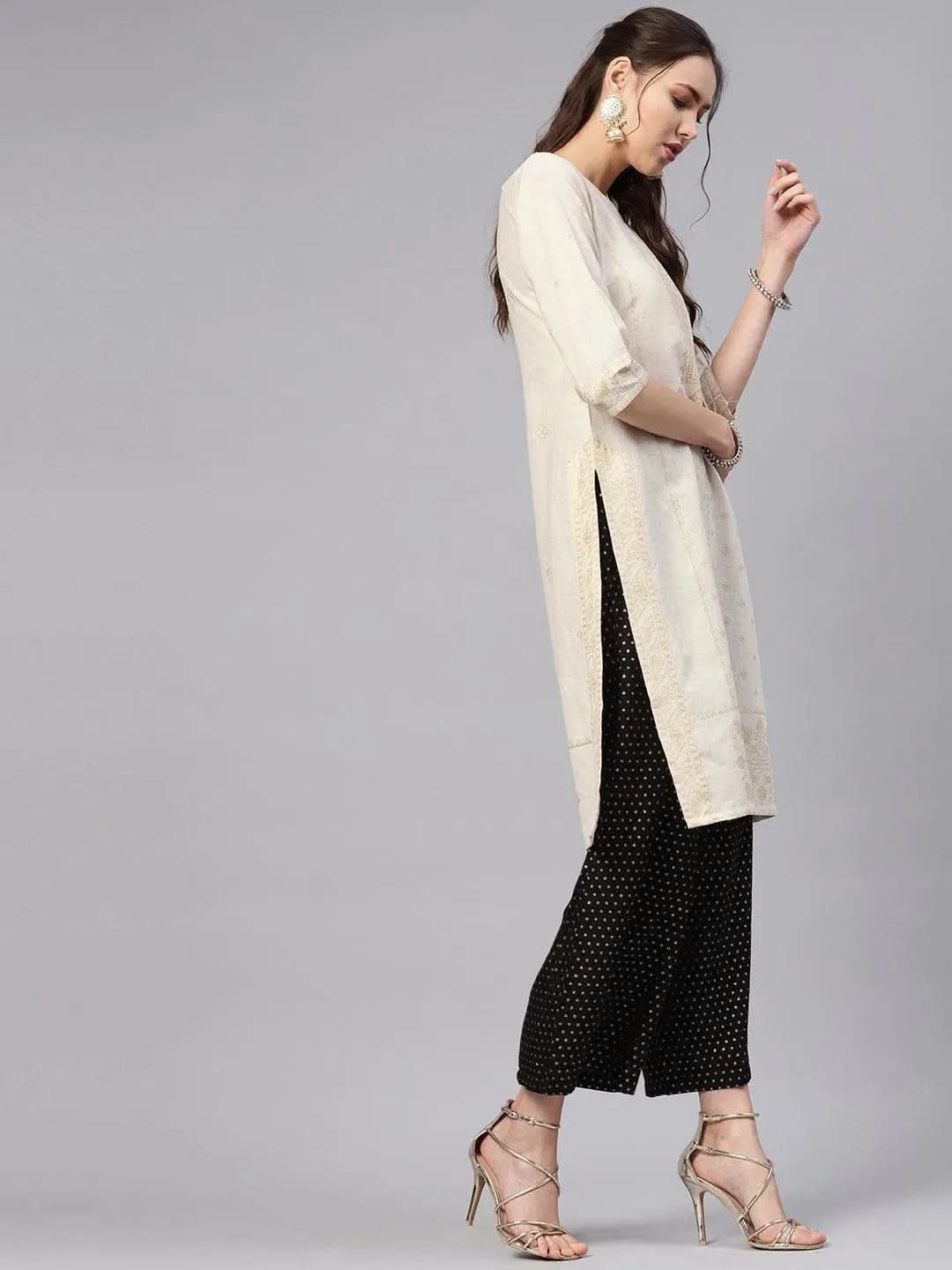 Libas Beige Printed Cotton Kurta