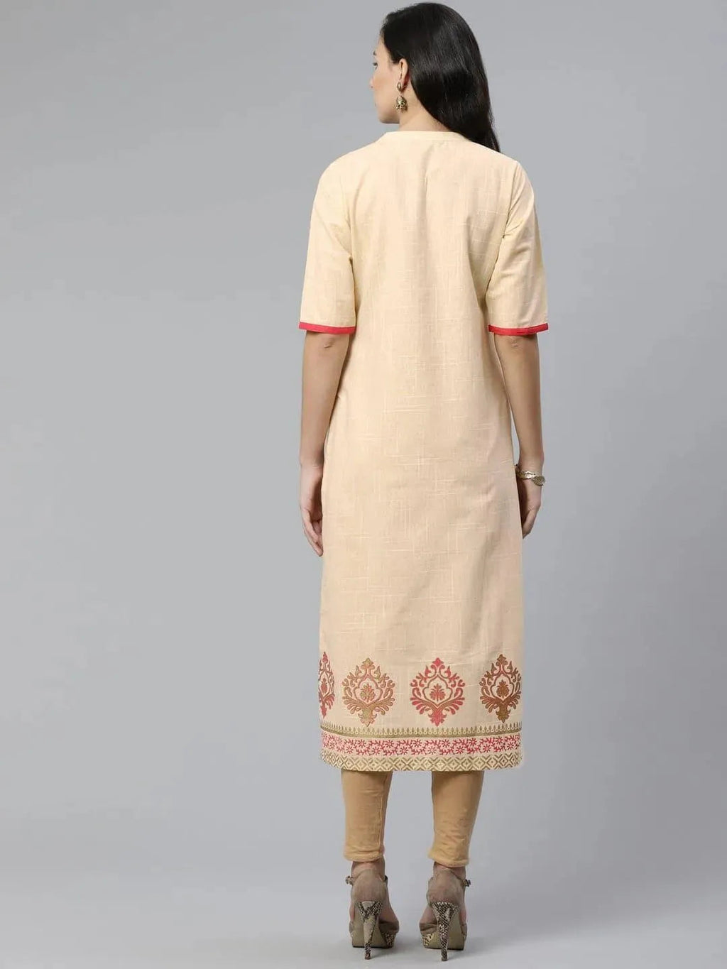 Libas Beige Printed Cotton Kurti