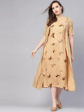 Libas Beige Printed Rayon Dress With Jacket