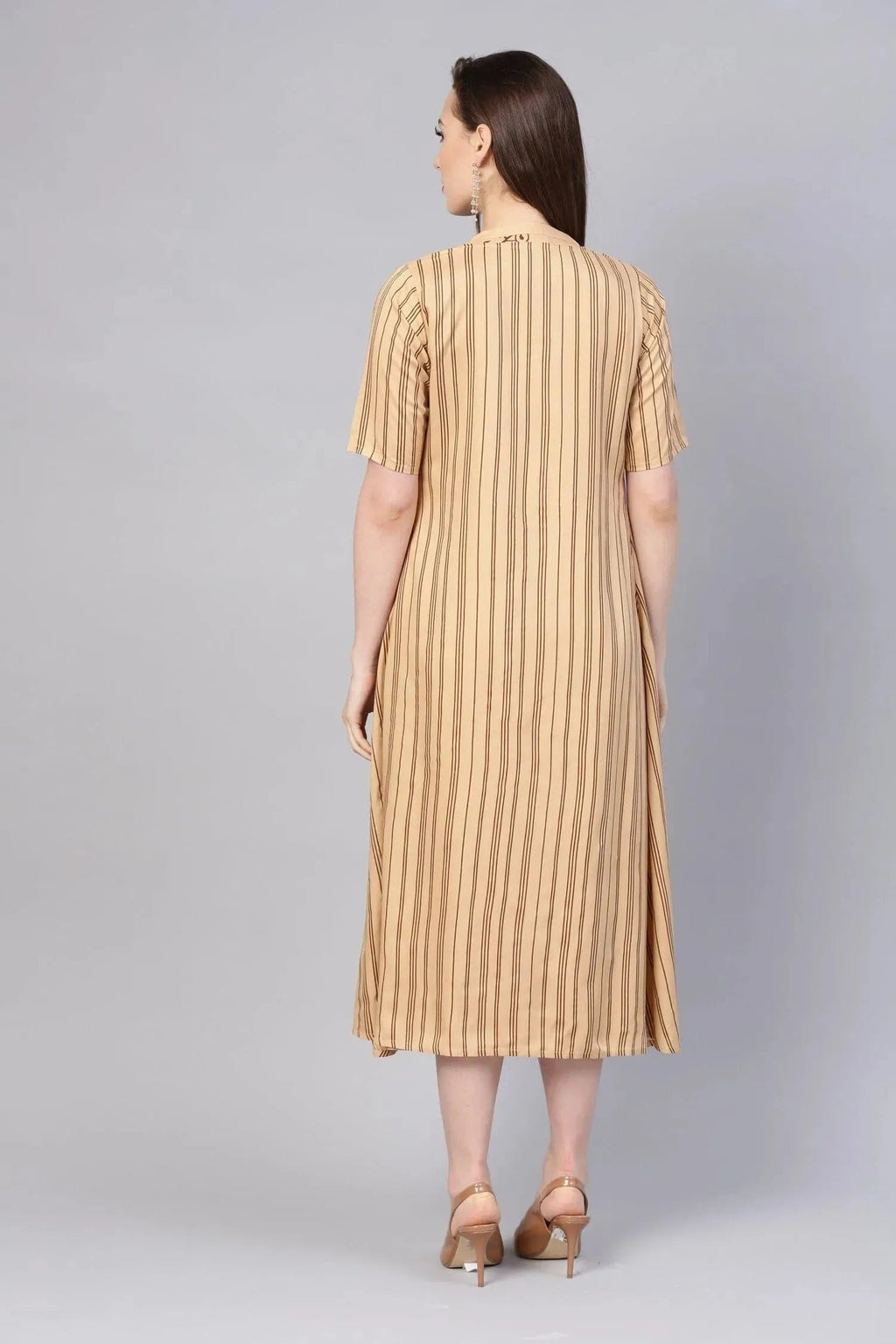 Libas Beige Printed Rayon Dress With Jacket