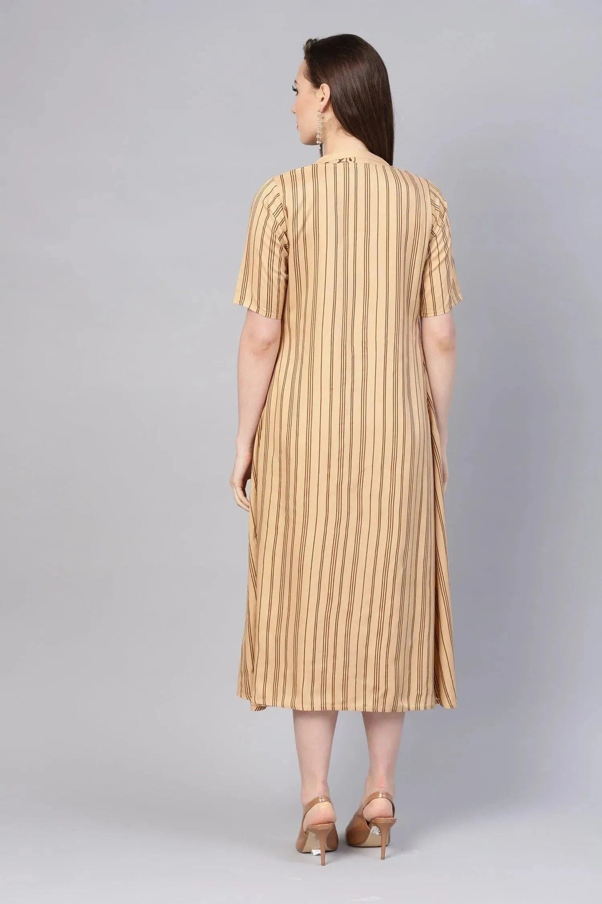 Libas Beige Printed Rayon Dress With Jacket