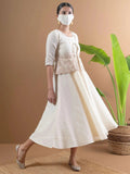 Libas Beige Solid Cotton Jacket Dress With Mask