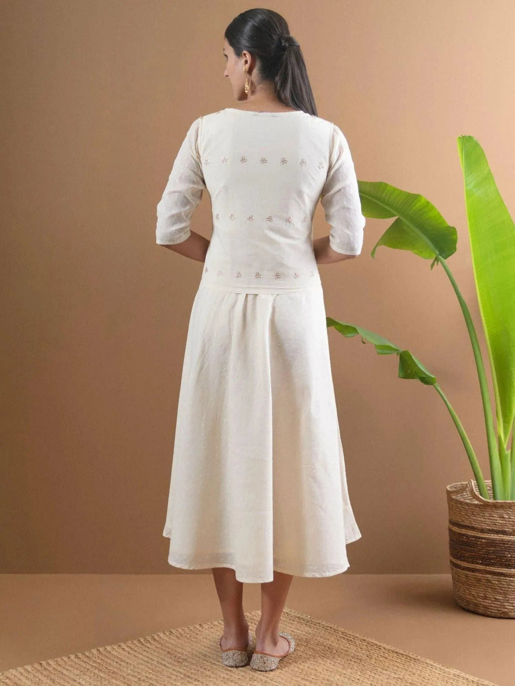 Libas Beige Solid Cotton Jacket Dress With Mask