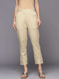 Libas Beige Solid Cotton Trousers