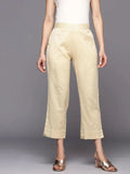 Libas Beige Solid Cotton Trousers