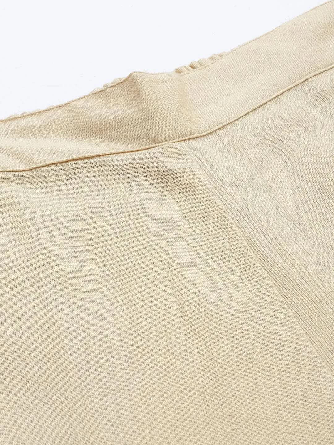 Libas Beige Solid Cotton Trousers