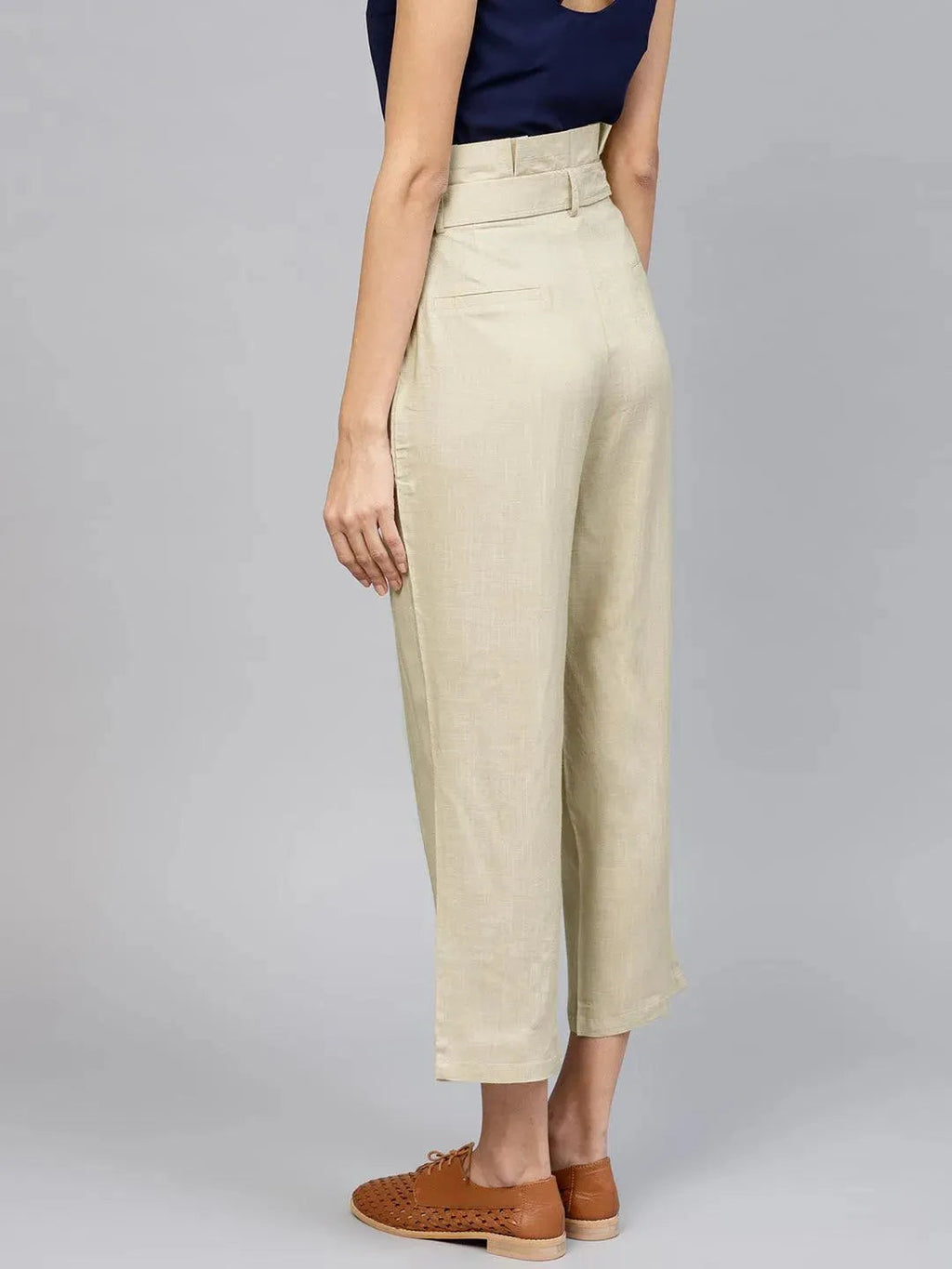 Libas Beige Solid Rayon Trousers