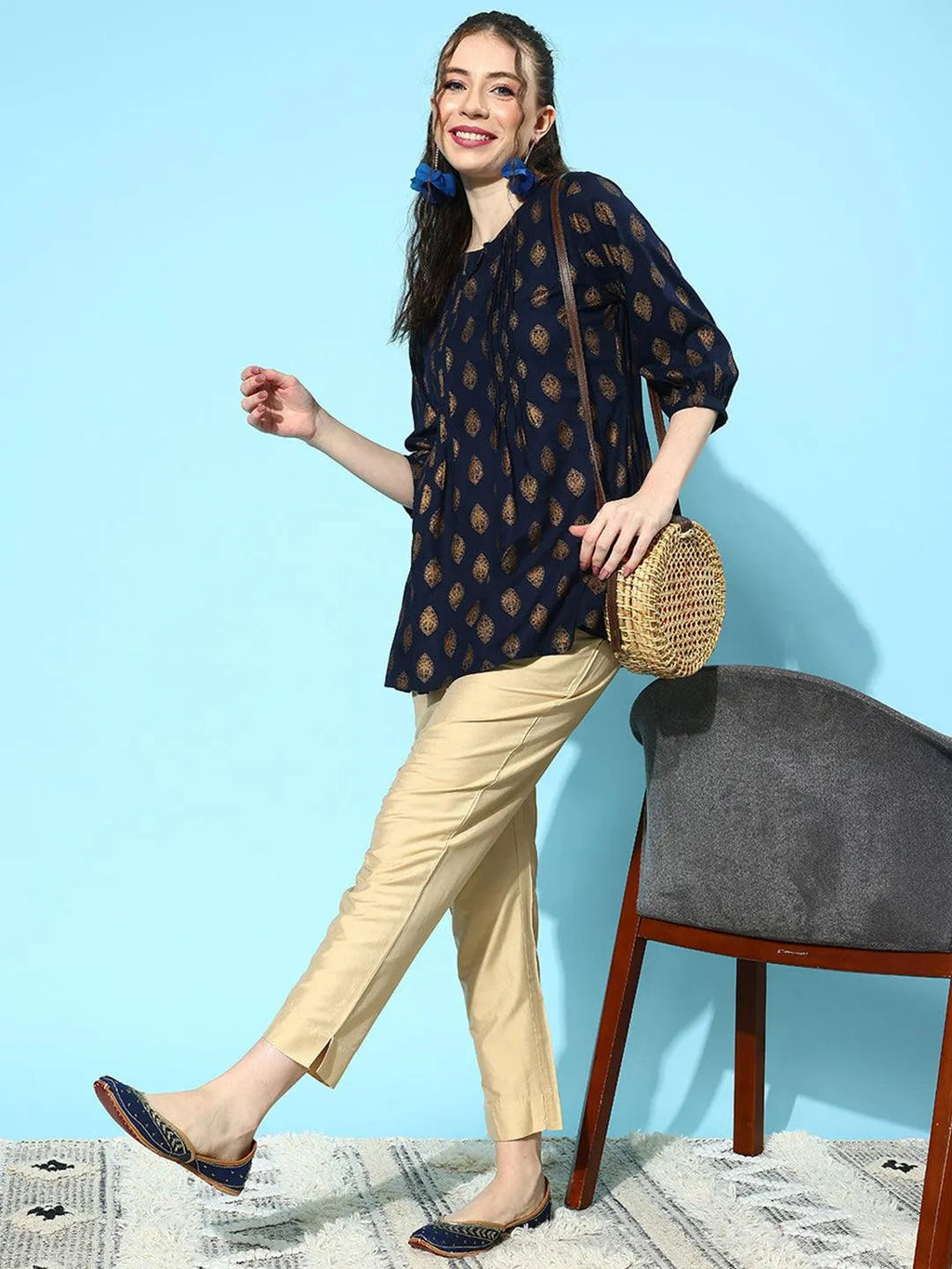 Libas Beige Solid Silk Trousers