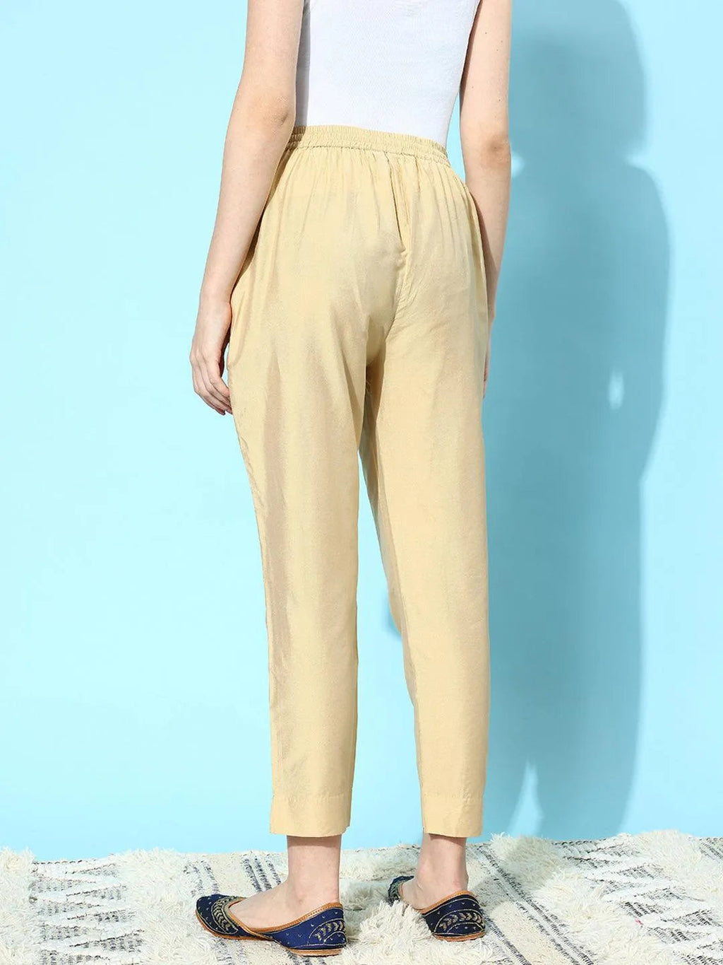 Libas Beige Solid Silk Trousers
