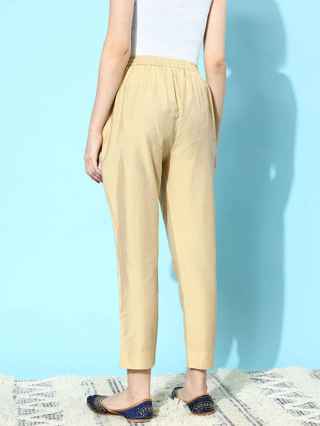Libas Beige Solid Silk Trousers