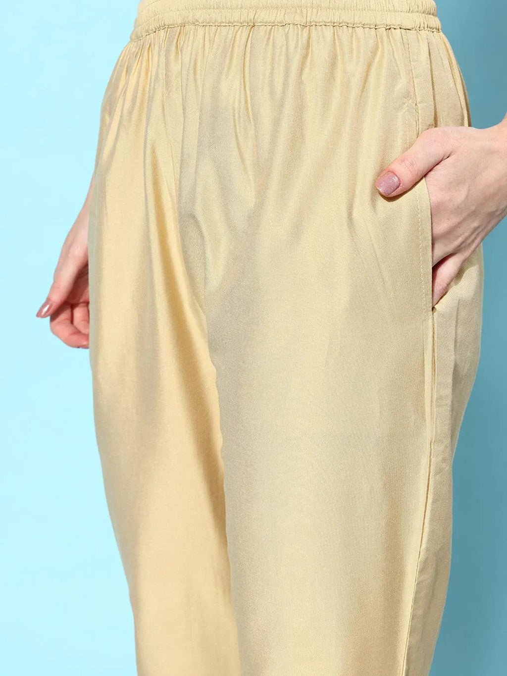 Libas Beige Solid Silk Trousers