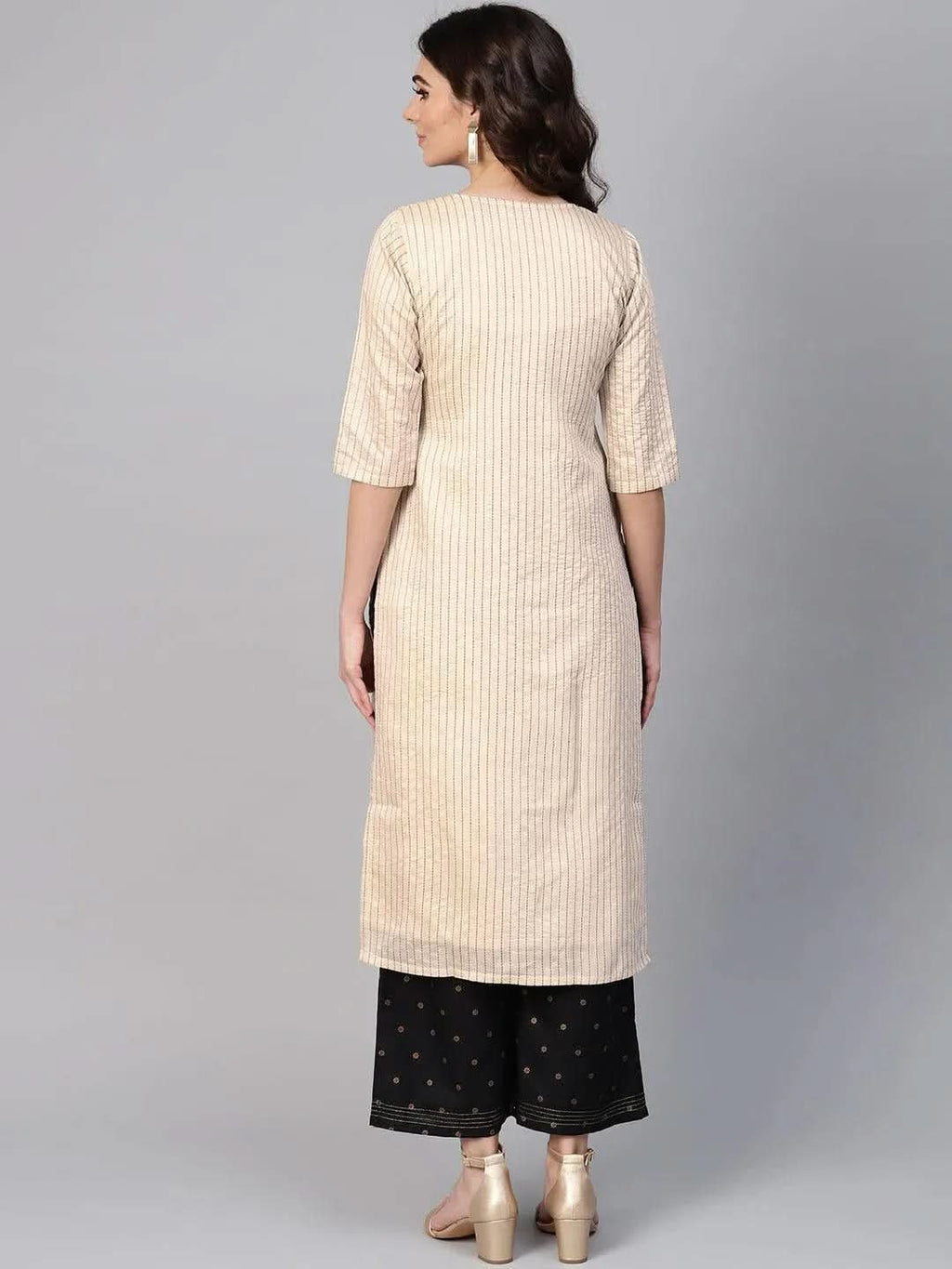 Libas Beige Striped Chanderi Kurta