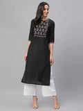 Libas Black Embroidered Cotton Kurta