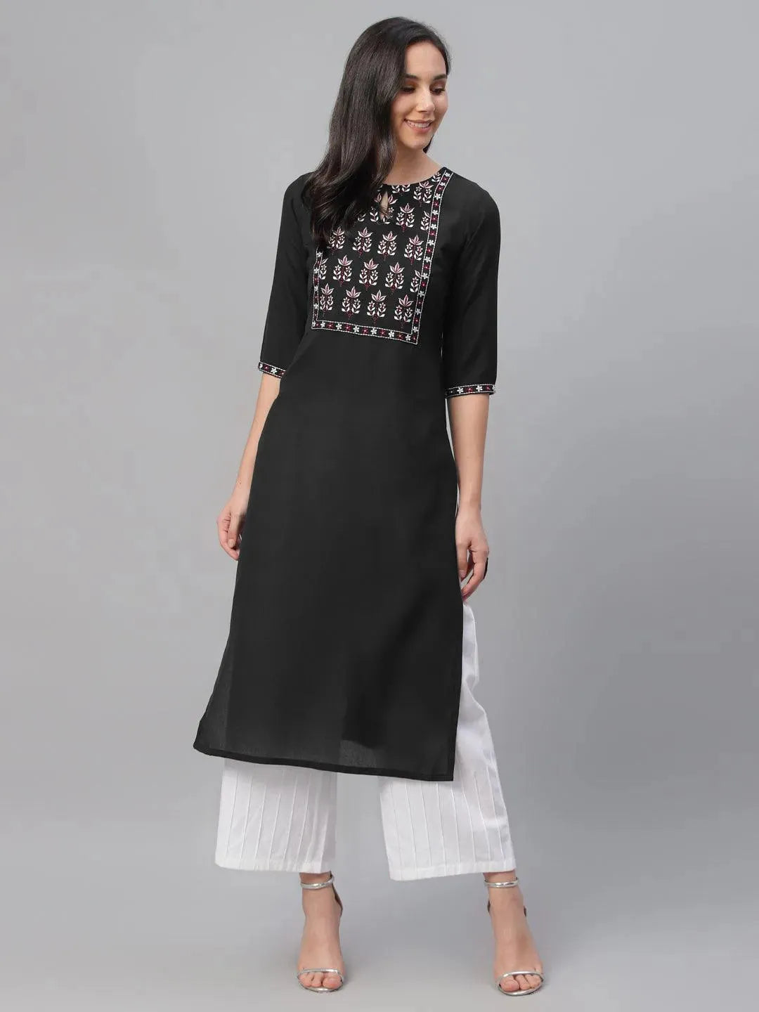 Libas Black Embroidered Cotton Kurta