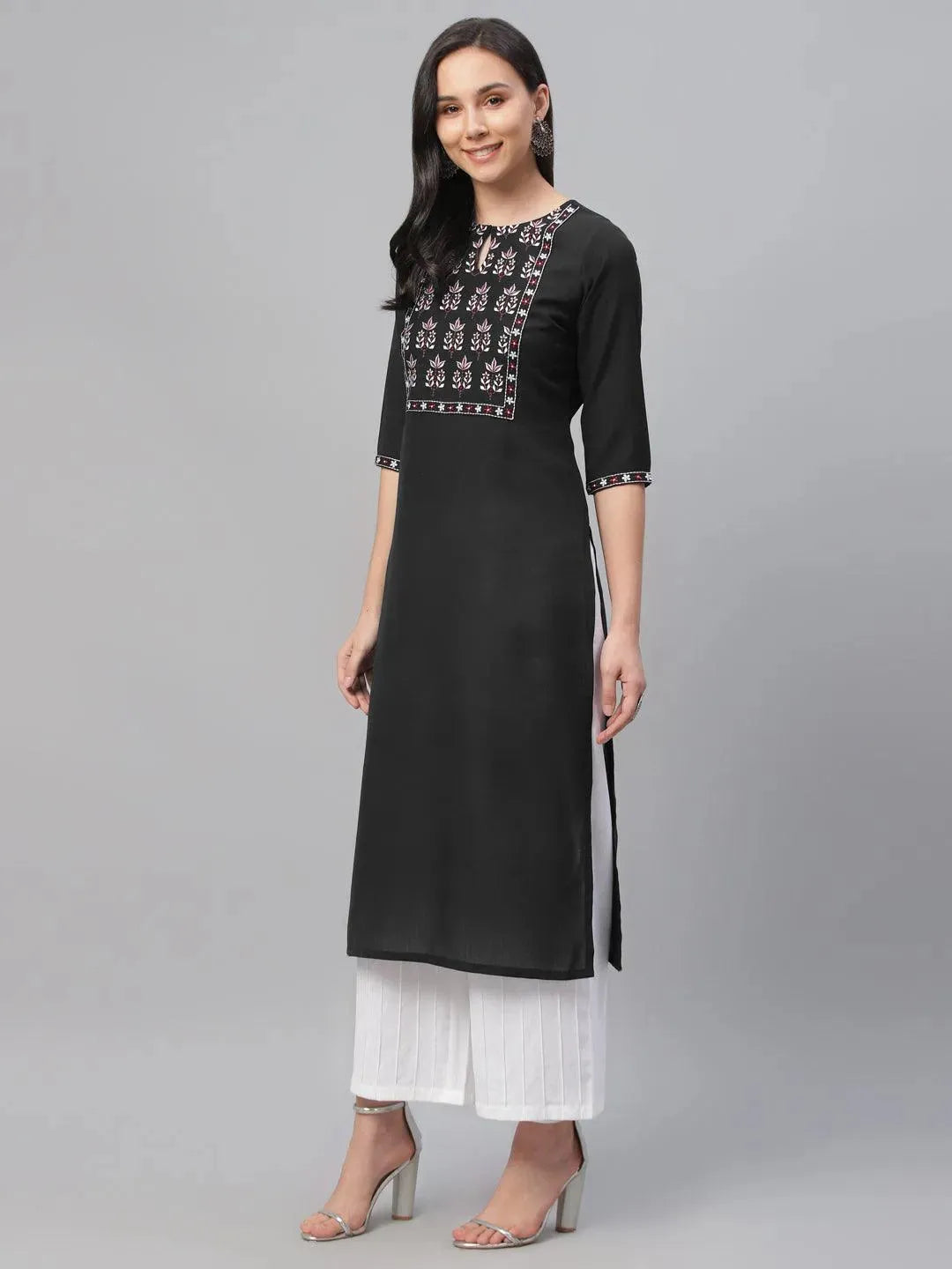 Libas Black Embroidered Cotton Kurta