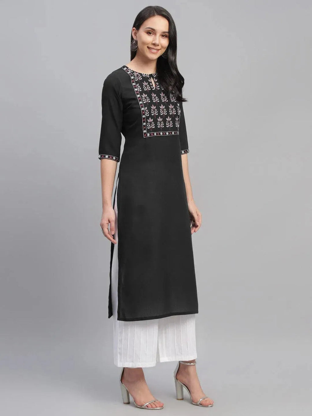 Libas Black Embroidered Cotton Kurta