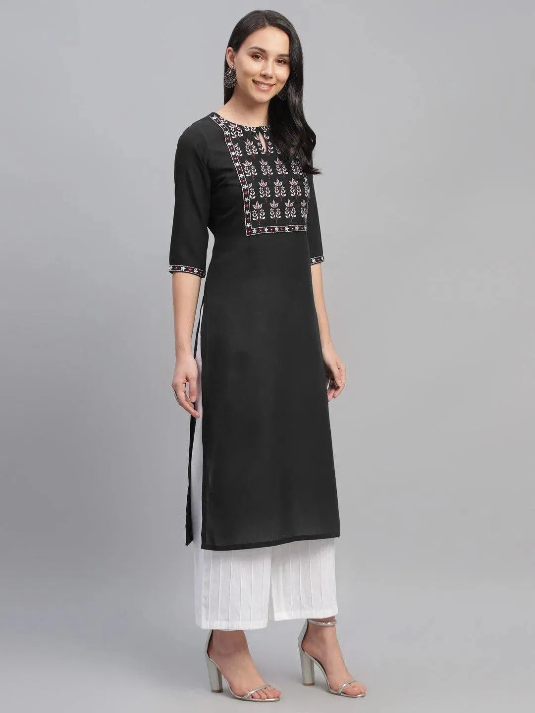 Libas Black Embroidered Cotton Kurta
