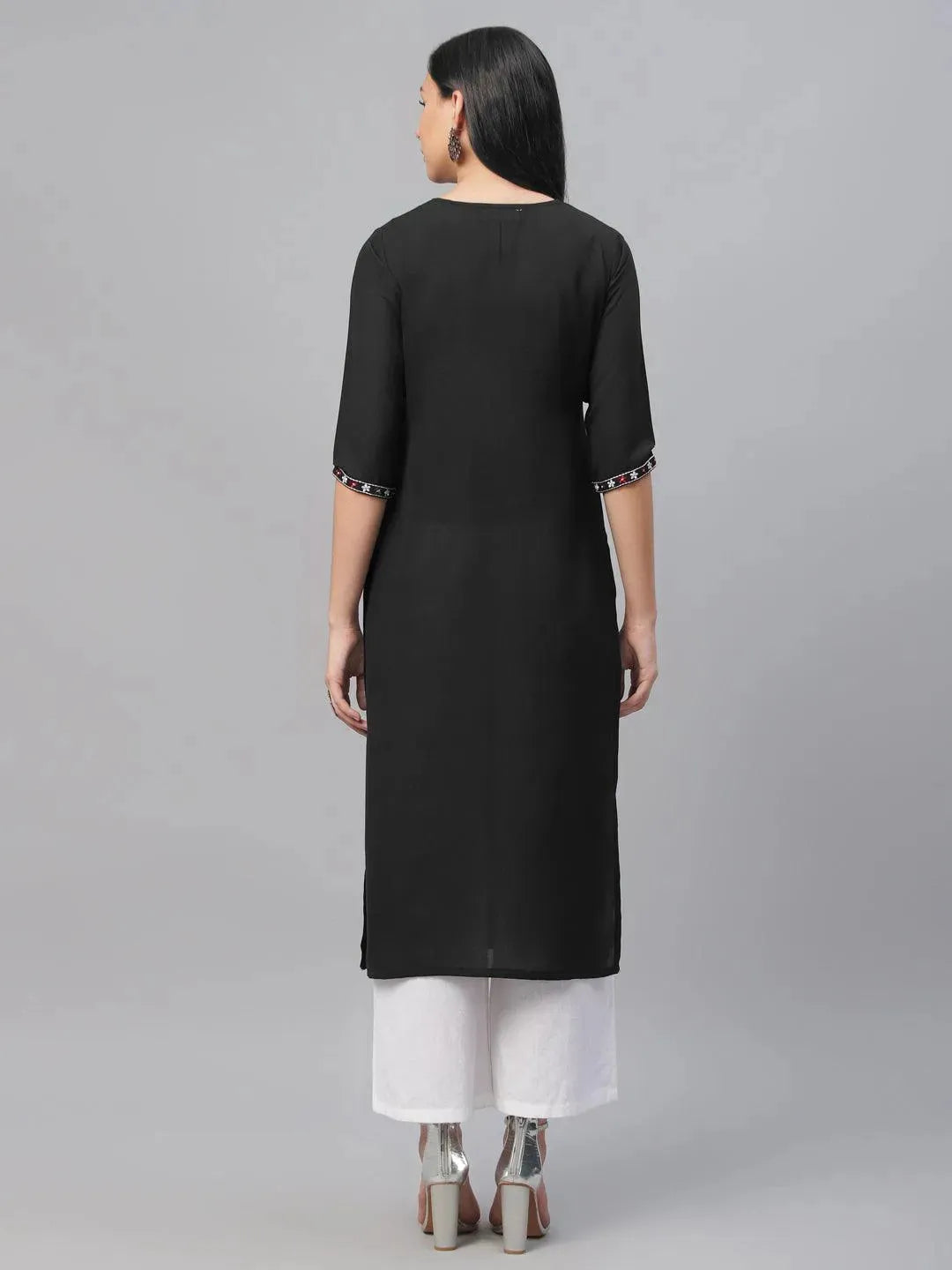 Libas Black Embroidered Cotton Kurta