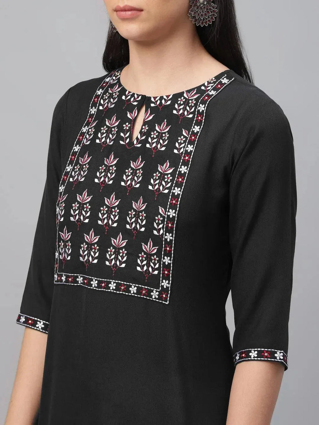Libas Black Embroidered Cotton Kurta