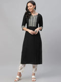 Libas Black Embroidered Rayon Kurta