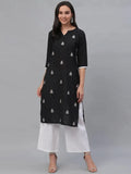 Libas Black Embroidered Rayon Kurta